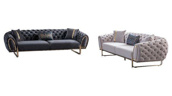 WeiÃ-Graue Chesterfield Couchgarnitur Textil Sofas 2x 3-Sitzer
