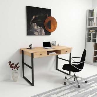 Hellbrauner Metalltisch Robuste Holz Tischplatte Edle BÃ¼ro Schreibtische