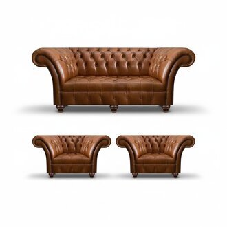 Hellbraunes Chesterfield Ledersofa Designer 2x Ledersessel Lehnsessel