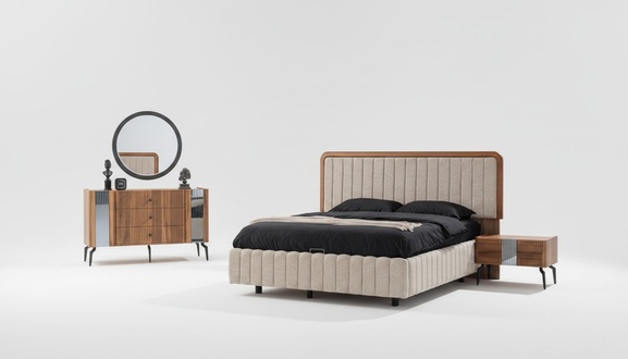 Helle Schlafzimmer MÃ¶bel Doppelbett Schminktisch Spiegel 2x Nachttische