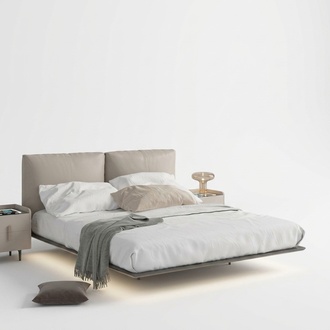 Hellgraues Schlafzimmer Wandbett LED-Bett Designer Holz Doppelbetten