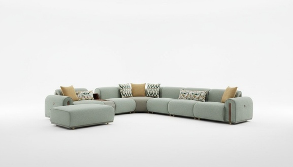 HellgrÃ¼nes Textil Sofa Wohnzimmer L-Form Eckcouch Designer Polster MÃ¶bel
