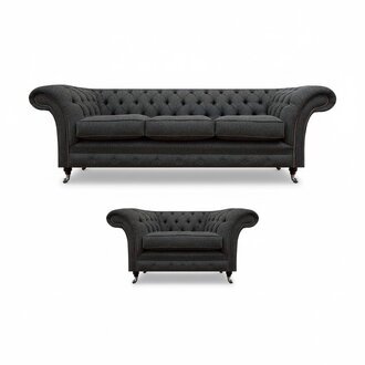 Hellschwarze Chesterfield Wohnzimmer Garnitur Designer Polster MÃ¶bel