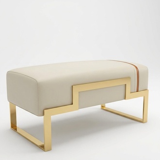 Hocker Polsterhocker FuÃ MÃ¶bel Wohnen SitzbÃ¤nke Sitz Leder Beige Design