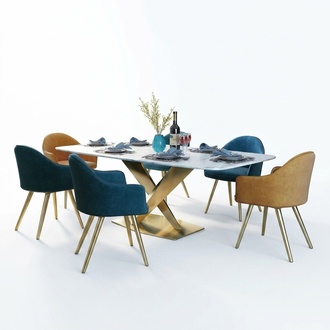 Italienische Stil MÃ¶bel Esszimmer Gruppe Sitz Polster Tisch Garnitur 7tlg.