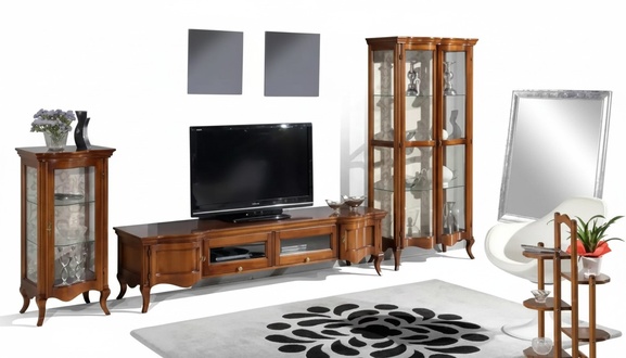 Italienische Stil MÃ¶bel Wohnzimmer 3tlg. Set Klassische 2x Vitrine Braun