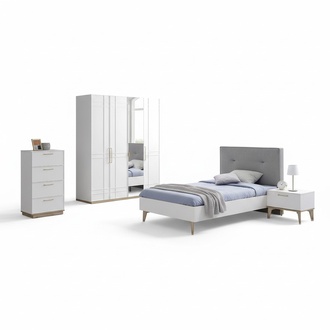 Jugendbett Garnitur Kinderzimmer Kinderbett Bett Set 4tlg WeiÃ Holz