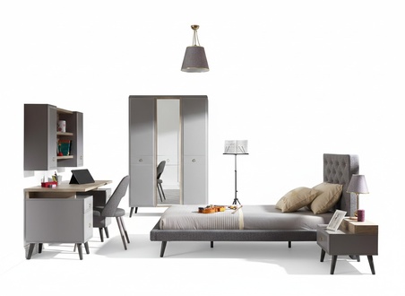 Jugendbett SchlafzimmermÃ¶bel Holzbett Komplette Bett Grau Set 5tlg