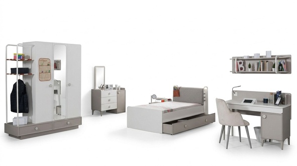 Jugendzimmer Bett Kommode Kleiderschrank Schreibtisch Holz MÃ¶bel Design 4tlg Set