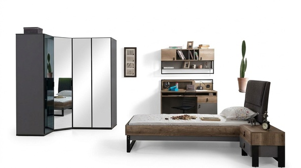 Jugendzimmer Set Bett Eckschrank Nachttisch Schreibtisch MÃ¶bel 4tlg Neu