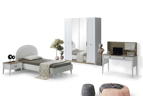 Jugendzimmer Set Bett Nachttisch Kleiderschrank Schreibtisch Modernes Design