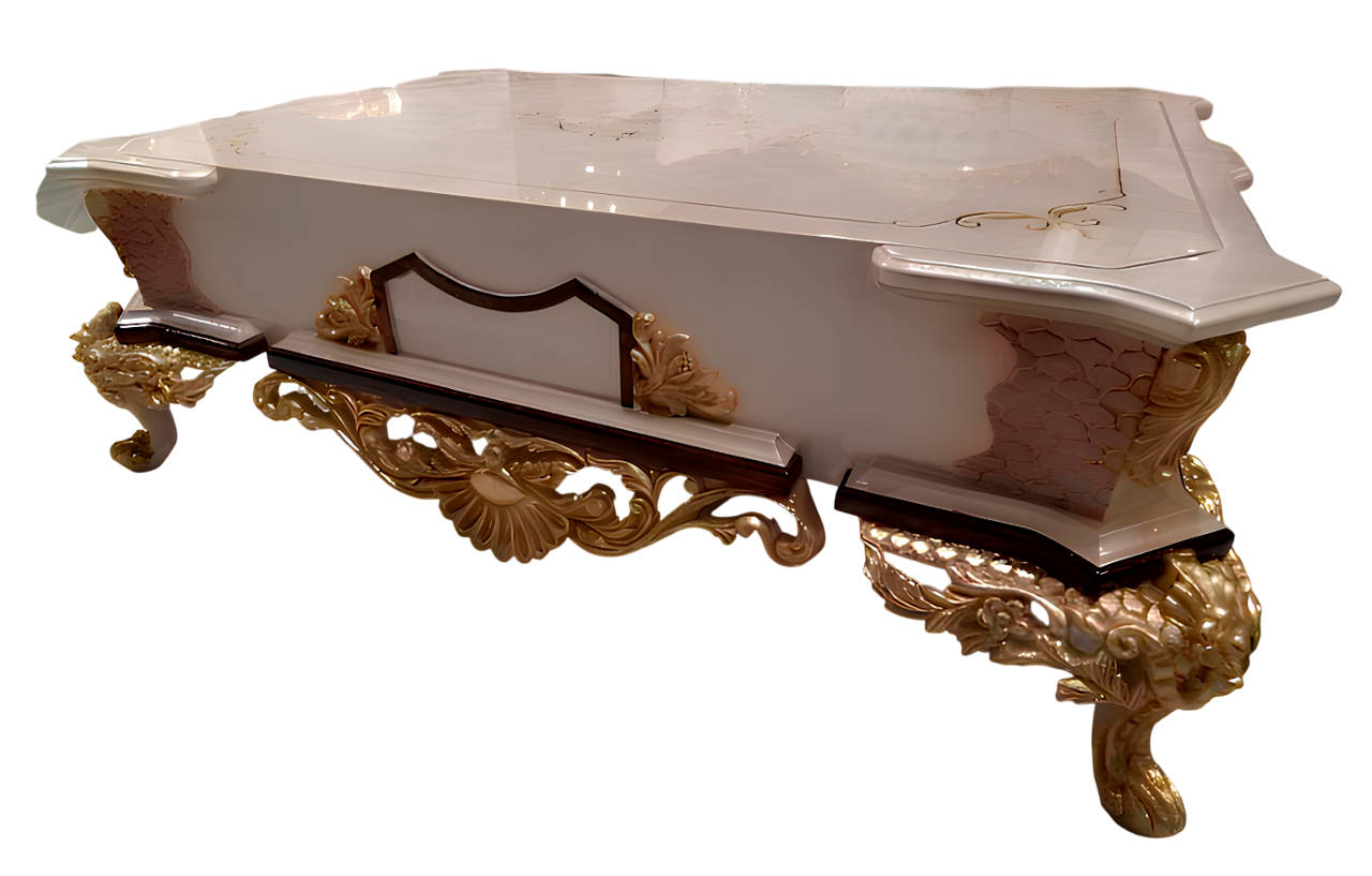 Klassischer Couchtisch WeiÃ mit Gold Farbe â Luxus Wohnzimmertisch Holz