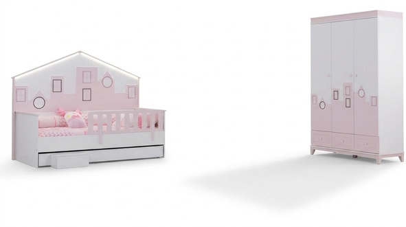 Kinderbett Rosa Kleiderschrank Jugendzimmer Kinderzimmer MÃ¶bel 2tlg Set Holz