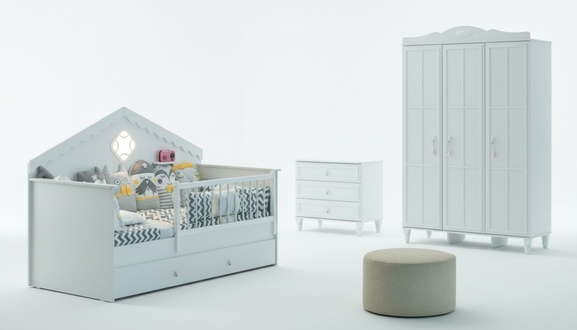 Kinderbettchen Garnitur Kinderlaufstall Bettchen WeiÃ Holz Set 3tlg