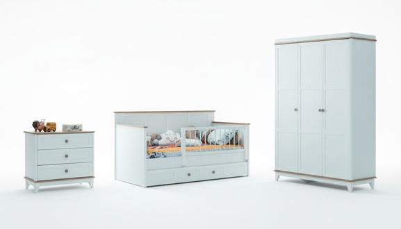 Kinderlaufstall Kinderbettchen Garnitur Bettchen WeiÃ Holz Set 3tlg