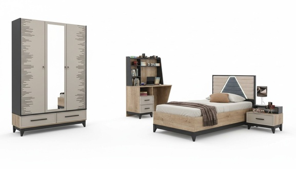 KindermÃ¶bel Jugenbett Kinderzimmer Bett Kinderbett Braun Holz Set 4tlg