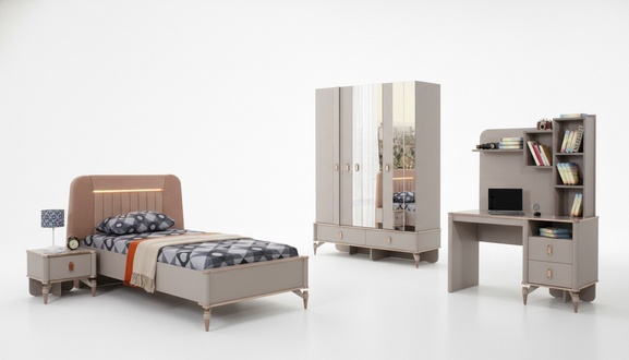 KindermÃ¶bel MÃ¤dchen Kinderzimmer Bett Kinderbett Beige Holz Set 4tlg