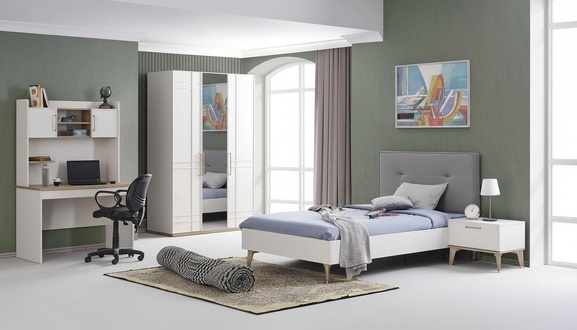 Kinderzimmer Garnitur Kinderbett Jugendbett Set 4tlg WeiÃ Holz