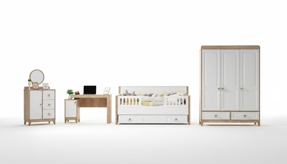 Kinderzimmer Set Bett Kleiderschrank Kommode Schreibtisch WeiÃ 4tlg