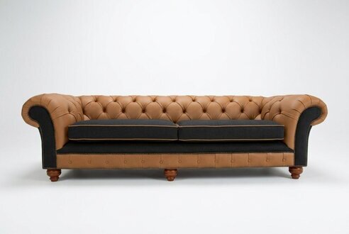 klassische Chesterfield Couch 4 Sitzer Sofa Couchen Samt Leder Design