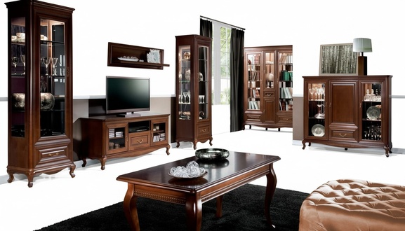 Klassische Komplette Wohnwand 2x Vitrine HolzmÃ¶bel Kommode Wohnzimmer Set 4tlg