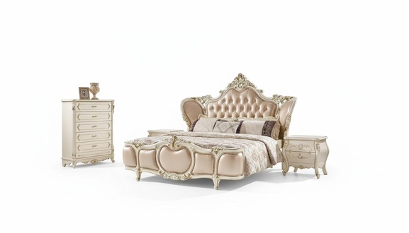klassische MÃ¶bel Schlafzimmer Set Bett 2x Nachttische Kommode Luxus Set 4tlg