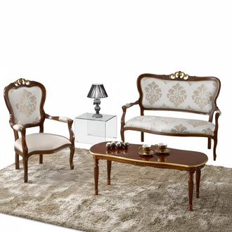 Klassische Sitzgarnitur Zweisitzer Sessel Couchtisch Designer HolzmÃ¶bel