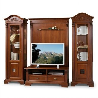 Klassische Wohn Wand Massivholz Wohnzimmer Vitrine Sideboard RTV Regal WÃ¤nde Schrank 4tlg.