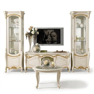 Klassische Wohn Wand Wohnzimmer Vitrine Sideboard RTV Regal WÃ¤nde Schrank 3tlg.
