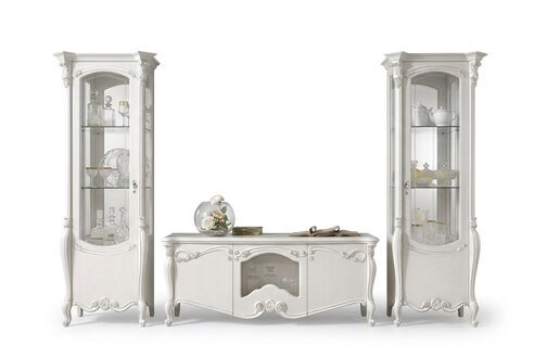 Klassische Wohn Wand Wohnzimmer Sideboard Vitrine RTV Regal WÃ¤nde Schrank 3tlg.