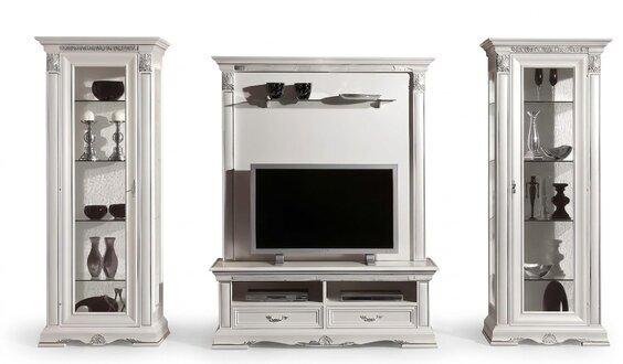 Klassische Wohn Wand Wohnzimmer Vitrine Sideboard RTV Regal WÃ¤nde Schrank 4tlg. Massivholz