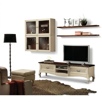 Wohnwand Set 7tlg. Wohnzimmer RTV Vitrine Regal Modern Garnitur Gruppe Holz