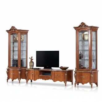 Klassischer TV-StÃ¤nder Luxus 2x Vitrine Wohnzimmer MÃ¶bel Wohnwand Holz