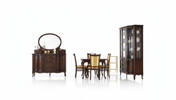Klassisches Esszimmer Vitrine Kommode StÃ¼hle Tisch Chippendale Wohnzimmer 10tlg