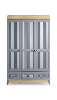 Kleiderschrank Modern Look Graue Fronten Holzakzente Stilvolles Kinderzimmer