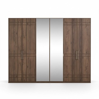 Kleiderschrank Schlafzimmerschrank Schrank Braun Holz Spiegel 6 TÃ¼ren