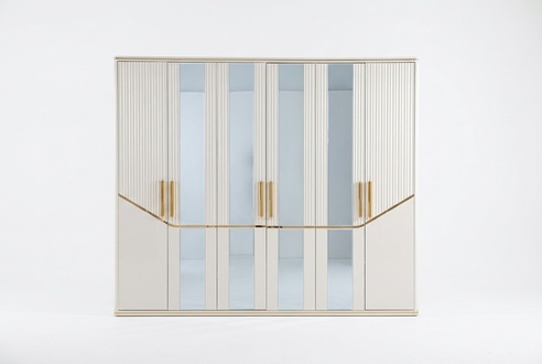 Kleiderschrank SchrÃ¤nke Schrank Design Holz Beige Gold Modern MÃ¶bel 270cm