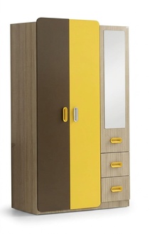 Kleiderschrank Spiegel Modernes Design Gelb Braun Farbakzente Kinderzimmer MÃ¶bel