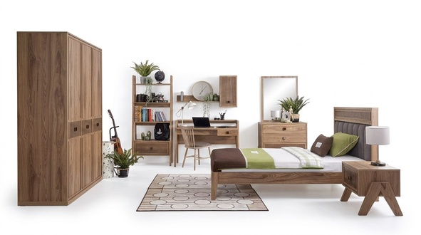 Komplete Jugendbett KindermÃ¶bel Kinderzimmer Bett Holz Braun Set 8tlg