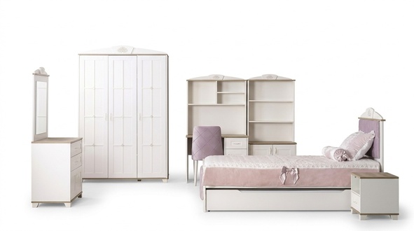 Komplete Jugendbett KindermÃ¶bel Kinderzimmer Bett Holz Rosa Set 8tlg