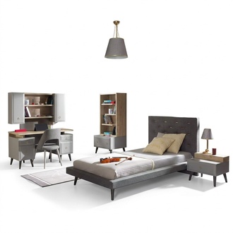 Komplete Jugendbett KindermÃ¶bel Kinderzimmer Bett Holz Grau Set 5tlg