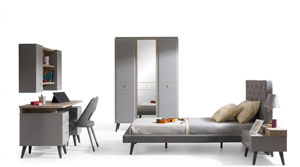 Komplete Jugendbett KindermÃ¶bel Kinderzimmer Bett Holz Grau Set 5tlg