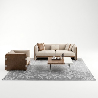 Komplett 5tlg MÃ¶bel Dreisitzer Sofa Luxus Sessel Modern Holz Couchtisch