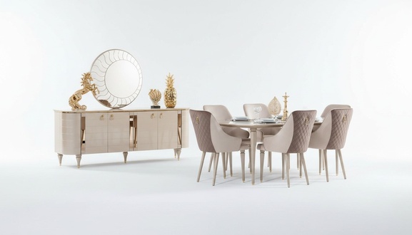 Komplett Esszimmer Kommoden Tisch 6x StÃ¼hle Kommode Spiegel Set Garnitur Neu