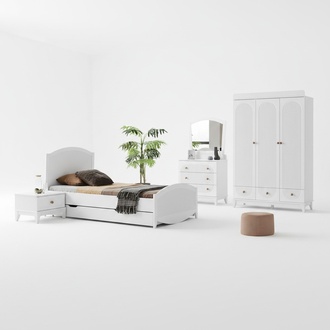 Komplett Jugendzimmer Kinderzimmer Set Kleiderschrank Kommode Bett 4tlg. Neu