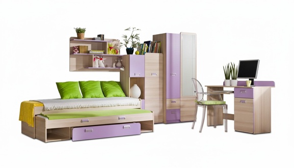 Komplett Jugendzimmer Kinderzimmer Set Bett Kleiderschrank Deko Kommode