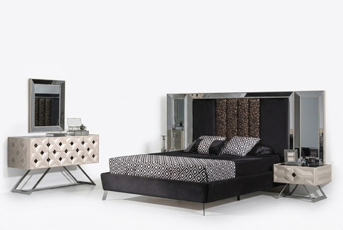 Komplett MÃ¶bel Moderne Schlafzimmer Bett 2x Nachttische Schminktisch mit Spiegel