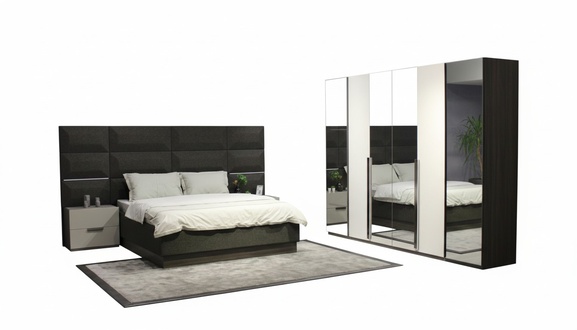 Komplett Schlafzimmer MÃ¶bel Set Bett 2x Nachttisch Schminktisch Spiegel 8tlg Neu