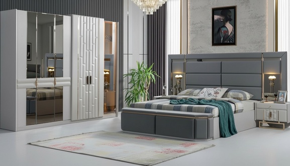 Komplett Schlafzimmer MÃ¶bel Set Bett 2x Nachttisch Kleiderschrank Neu