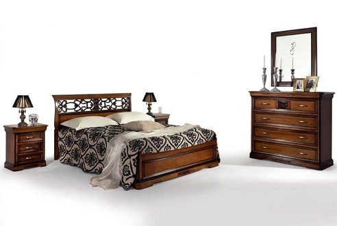 Komplett Schlafzimmer Set Holz Braun Bett 2x Nachttisch Kommode Spiegel